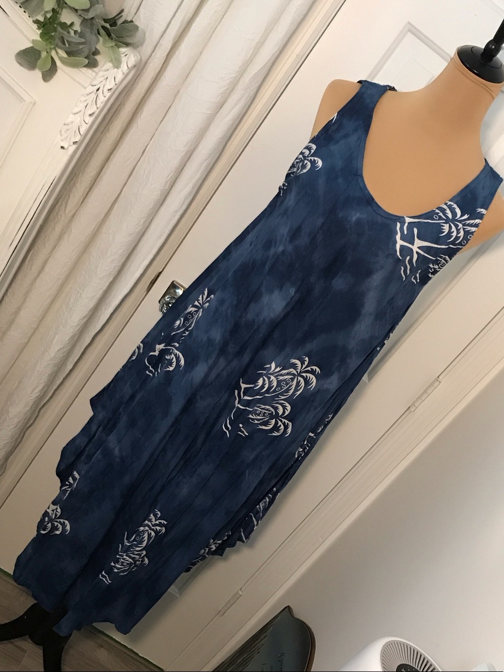 Advance Apparels Navy Blue Tie-Dye Floral Maxi Dress